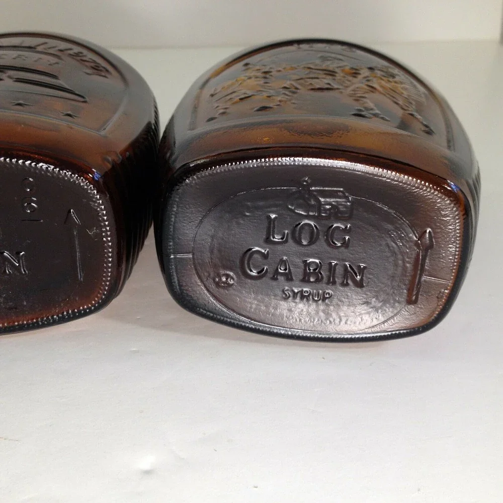 (3) Vintage Log Cabin Syrup USA Bicentennial Amber Glass Bottle 1976  Lot of 3